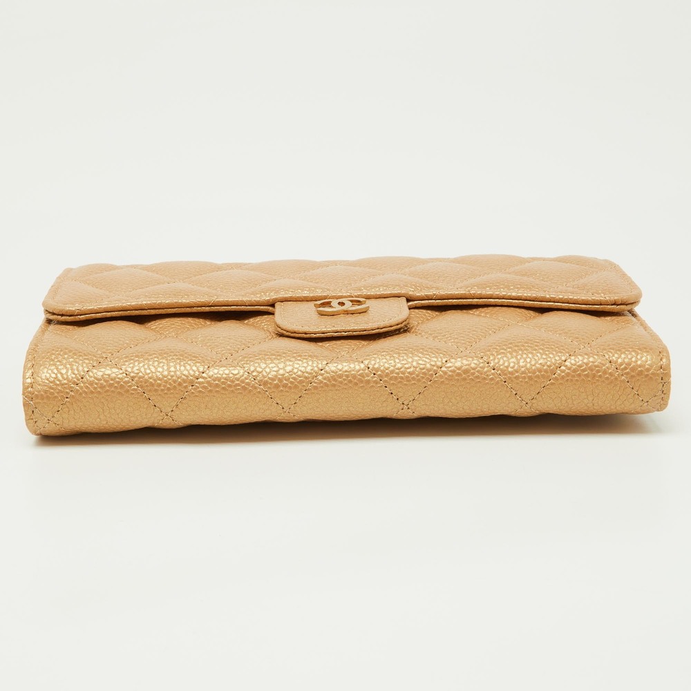 CHANEL Gold Quilted Caviar Leather Trifold Wallet - Picture 8 of 8